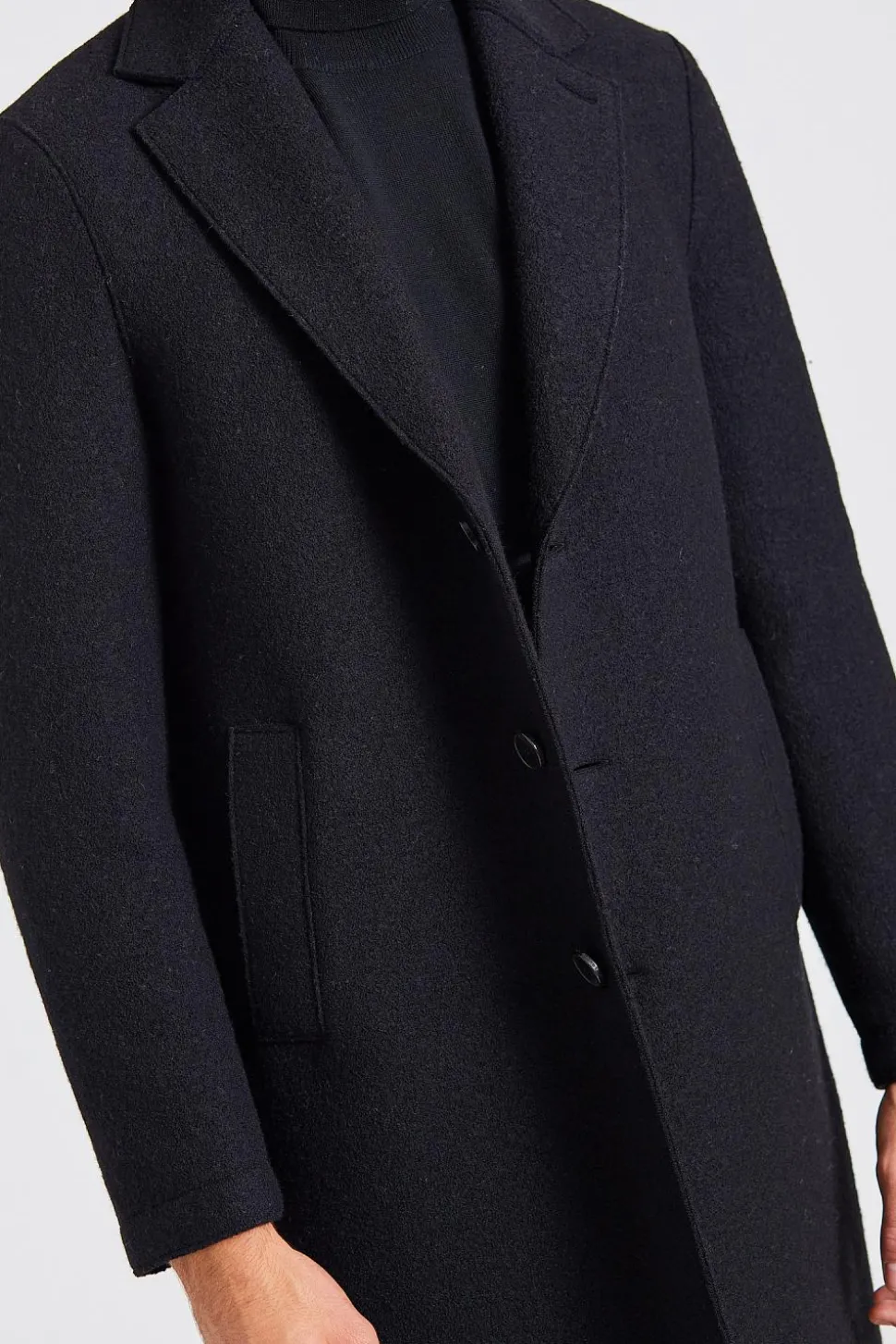 Men Overcoat Boiled Wool Black