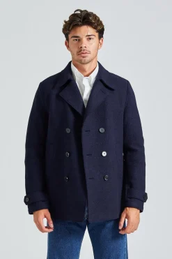 Men Peacoat Boiled Wool Navy Blue
