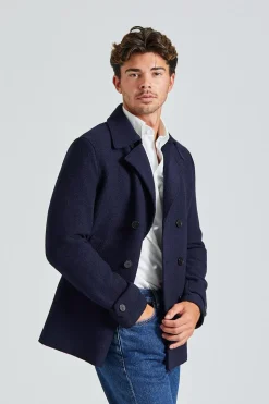 Men Peacoat Boiled Wool Navy Blue