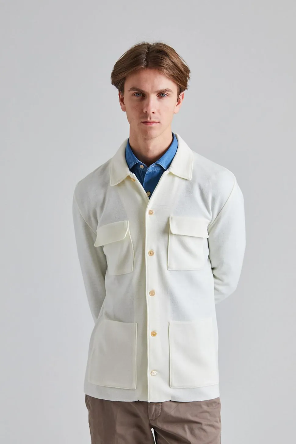 Merino 4 Pocket Overshirt Off White