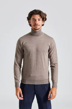 Merino Høy Hals Beige Mel