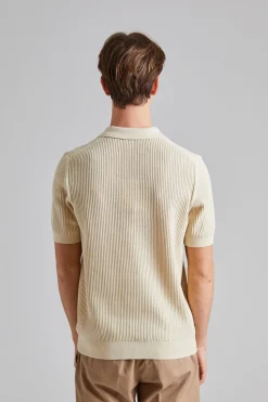 Mesh Stitch Polo Ecru