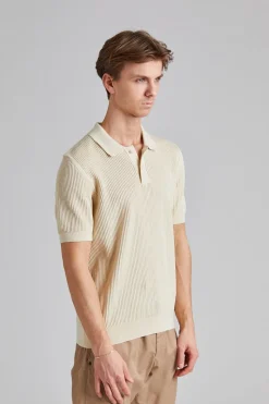 Mesh Stitch Polo Ecru