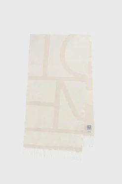Monogram Jacquard Wool Scarf Charcoal Bone