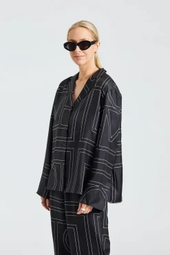 Monogram Silk PJ Top Black