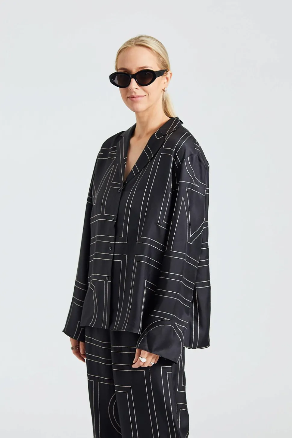 Monogram Silk PJ Top Black