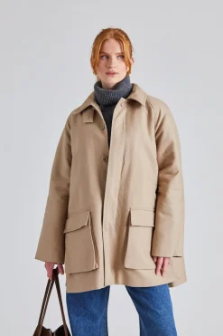 Padded Patch Pocket Jacket Khaki Beige