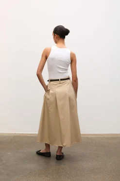 Pleated Midi Skirt Beige