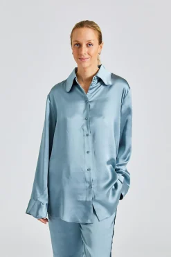 Plum Satin Shirt Blue