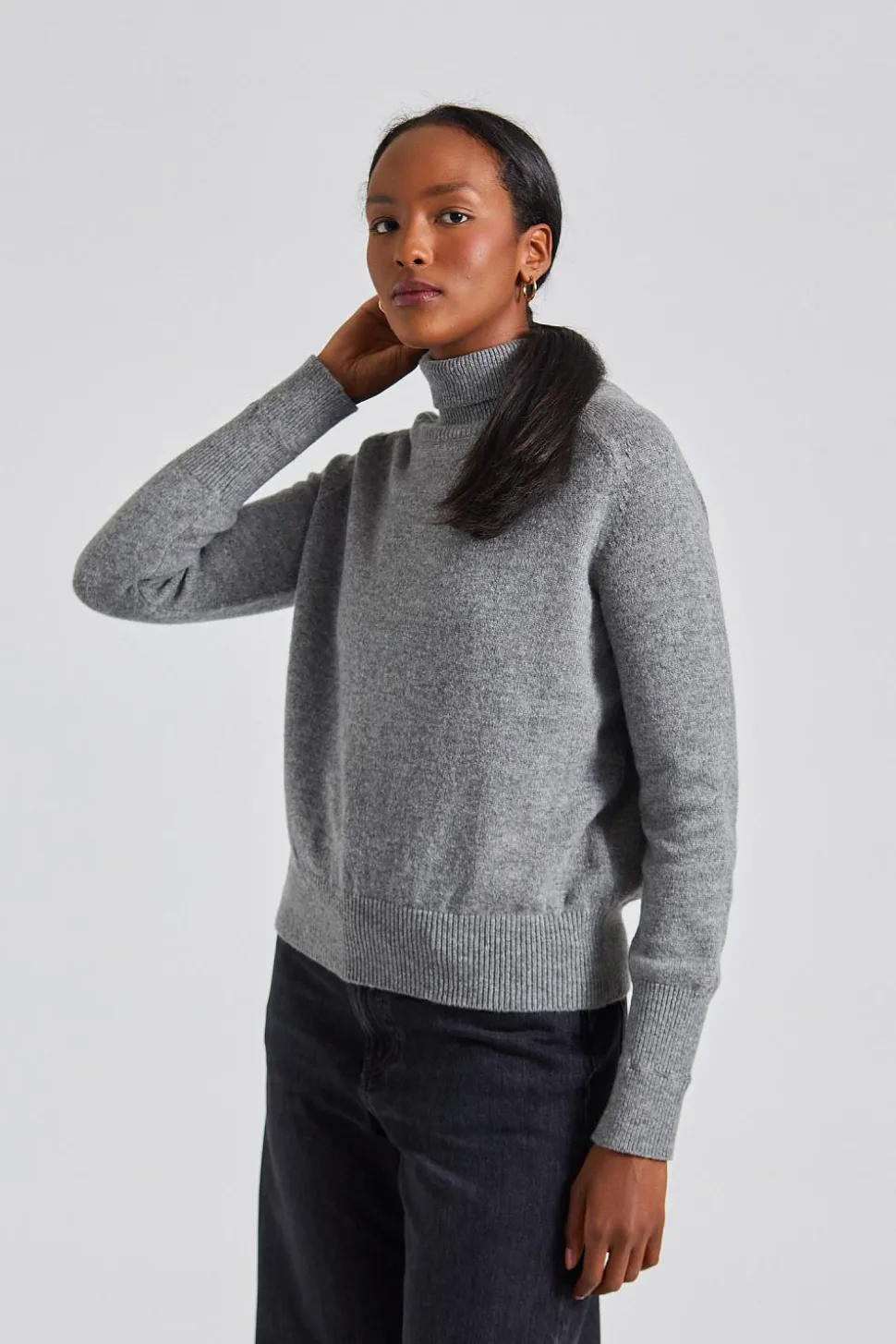 Polo Neck Jumper Grey Marl