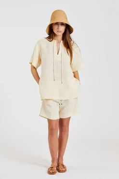 Press-Creased Drawstring Shorts Vanilla