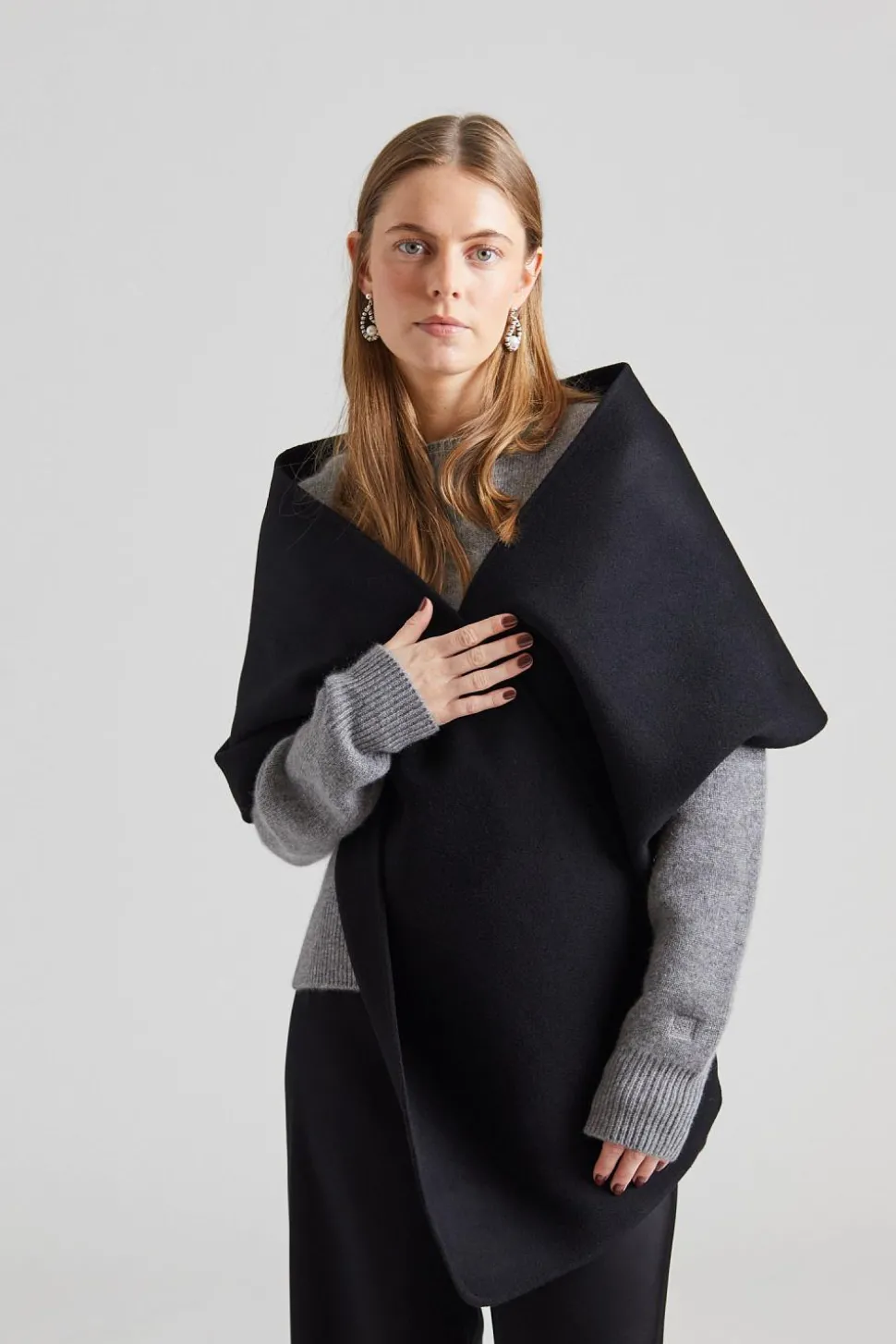 Rectangle Double Faced Wool Scarf Black
