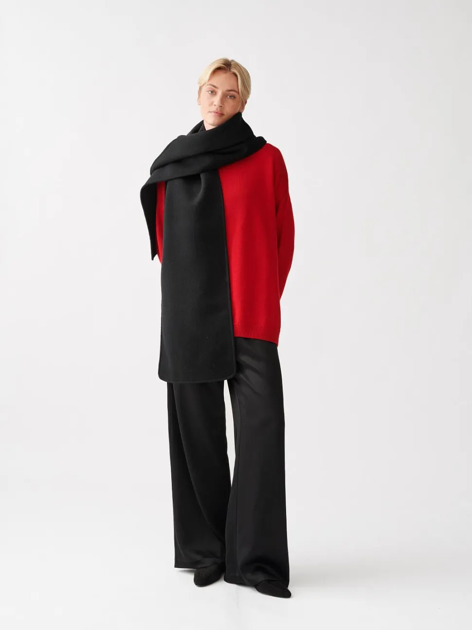 Rectangle Double Faced Wool Scarf Black