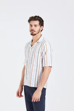 Reg Fit Cuban SS Multi Stripe Optical White