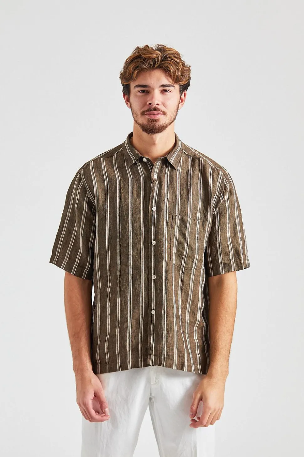 Reg Fit SS Vintage Linen Deep Olive Green