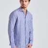 Regular Slim Cotton Linen Blue Stripe