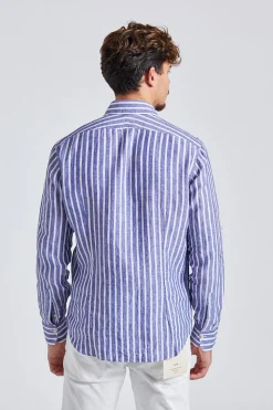 Regular Slim Cotton Linen Blue Stripe