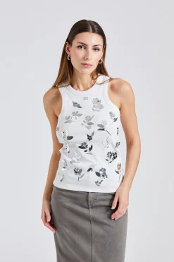 Rib Jersesy Embellish Tank Top Bright White