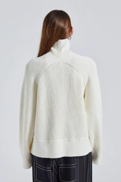 Ribbed Chimney-Neck Knit White