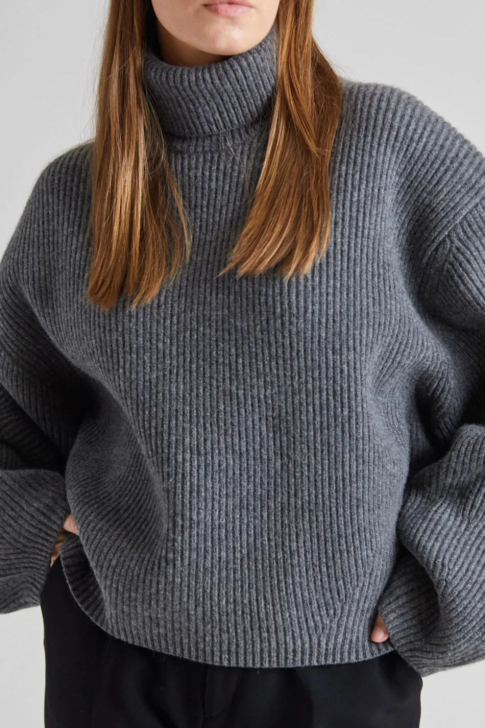 Ribbed Turtleneck Grey Melange