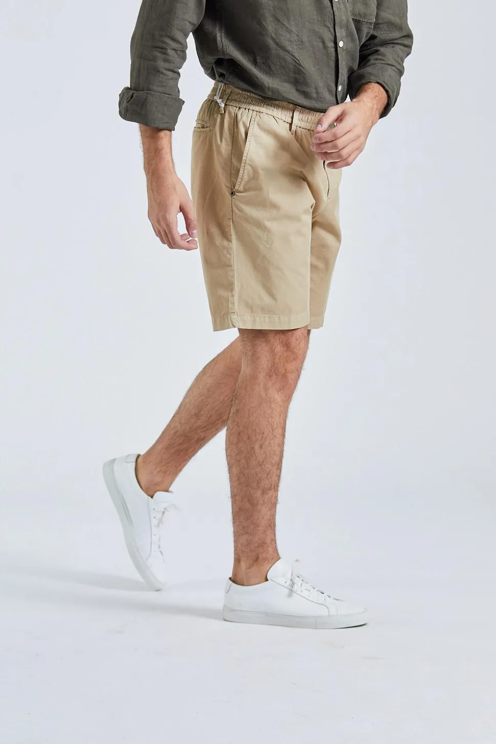 Robert Shorts Cotton Linen Khaki Brown