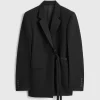 Satin-Lapel Wrap Blazer Black