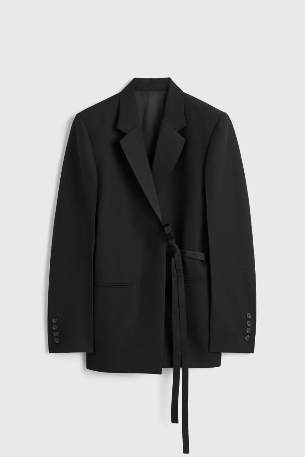 Satin-Lapel Wrap Blazer Black