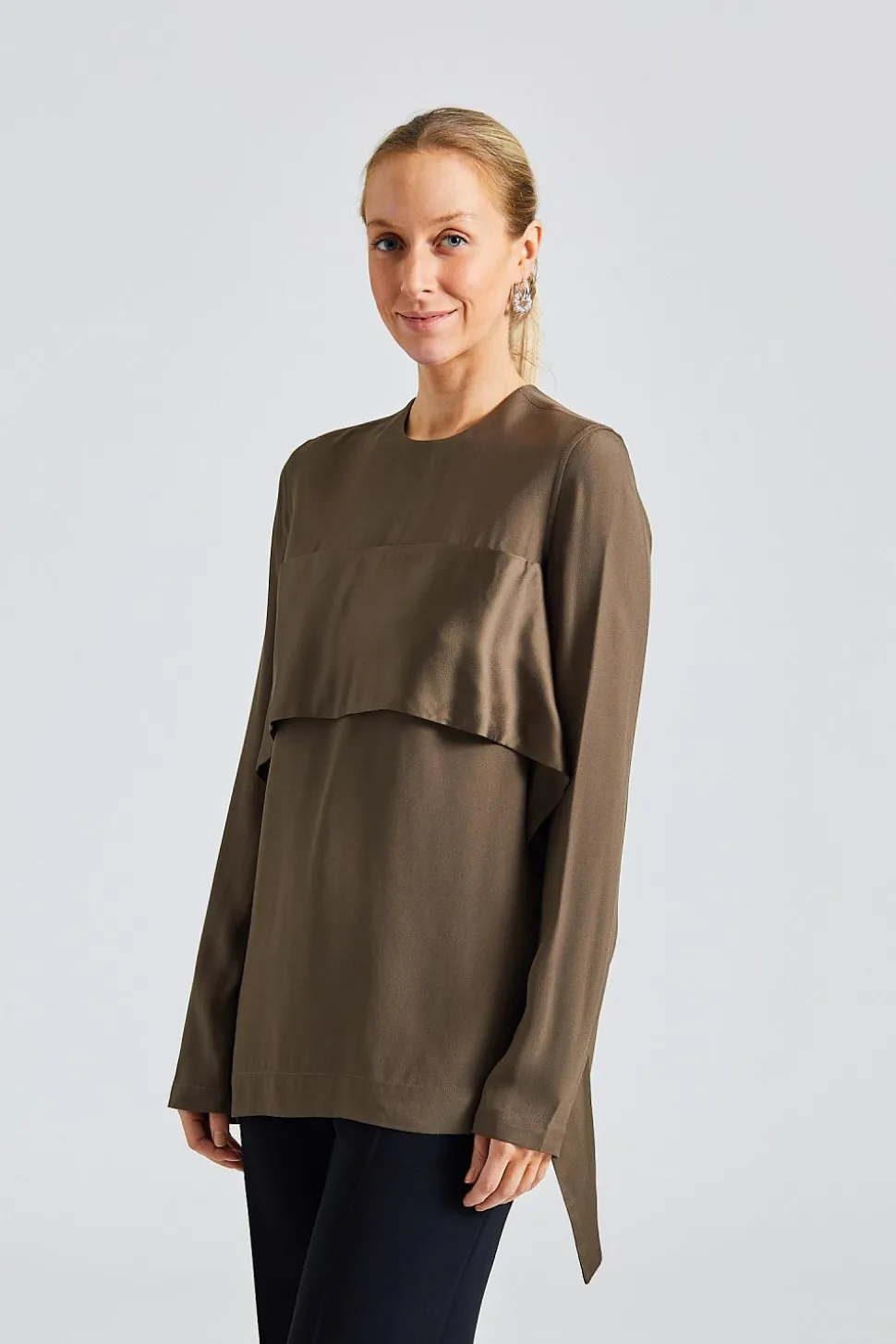 Satin-Sash Crepe Top Bay Leaf