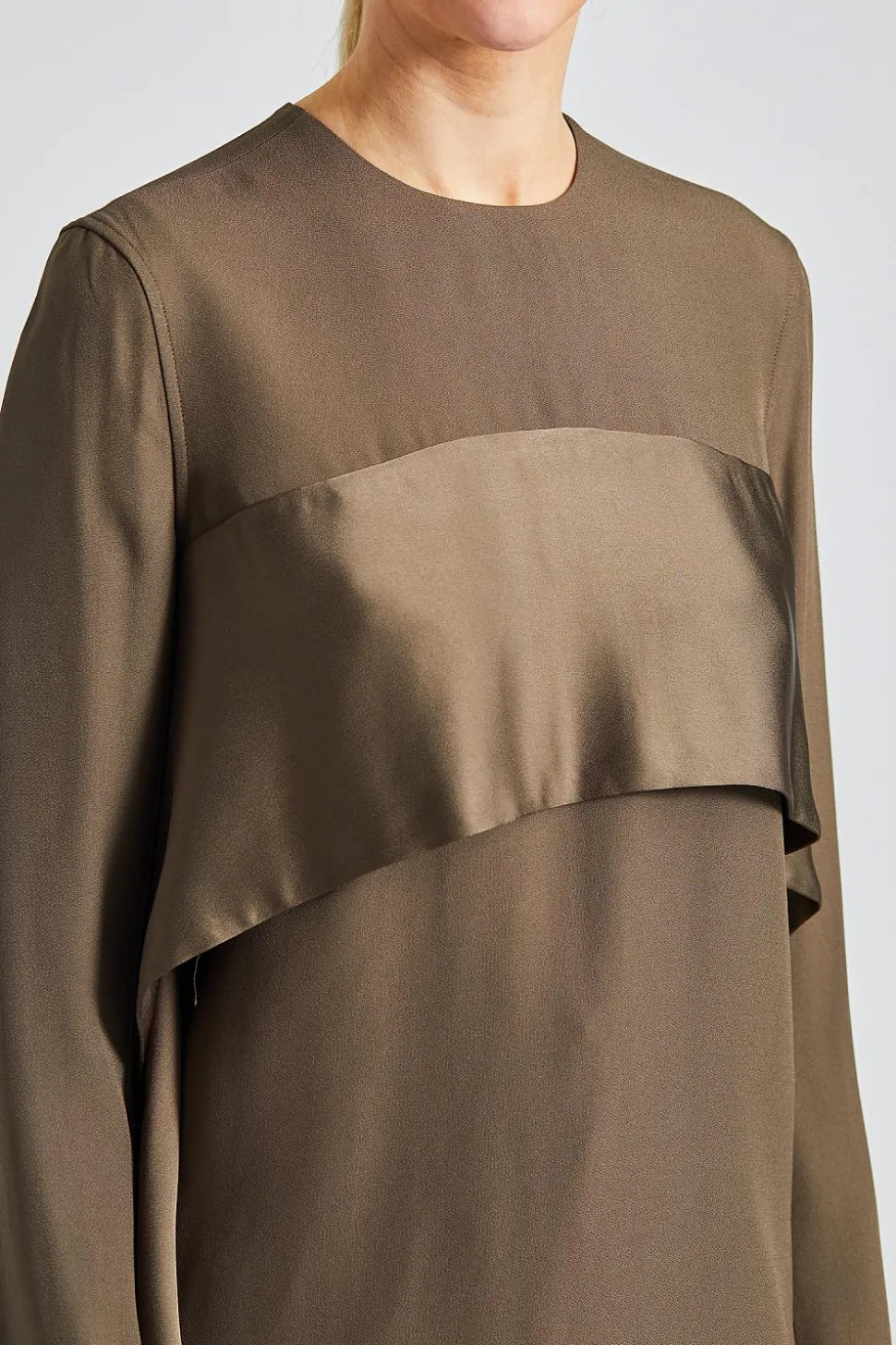 Satin-Sash Crepe Top Bay Leaf