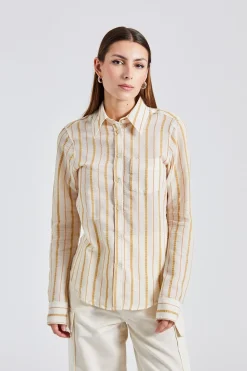 Seersucker Stripe Shirt Chalk White Caramel
