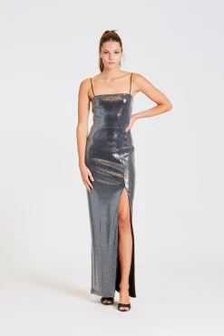 Sequin Maxi Slit Dress Black
