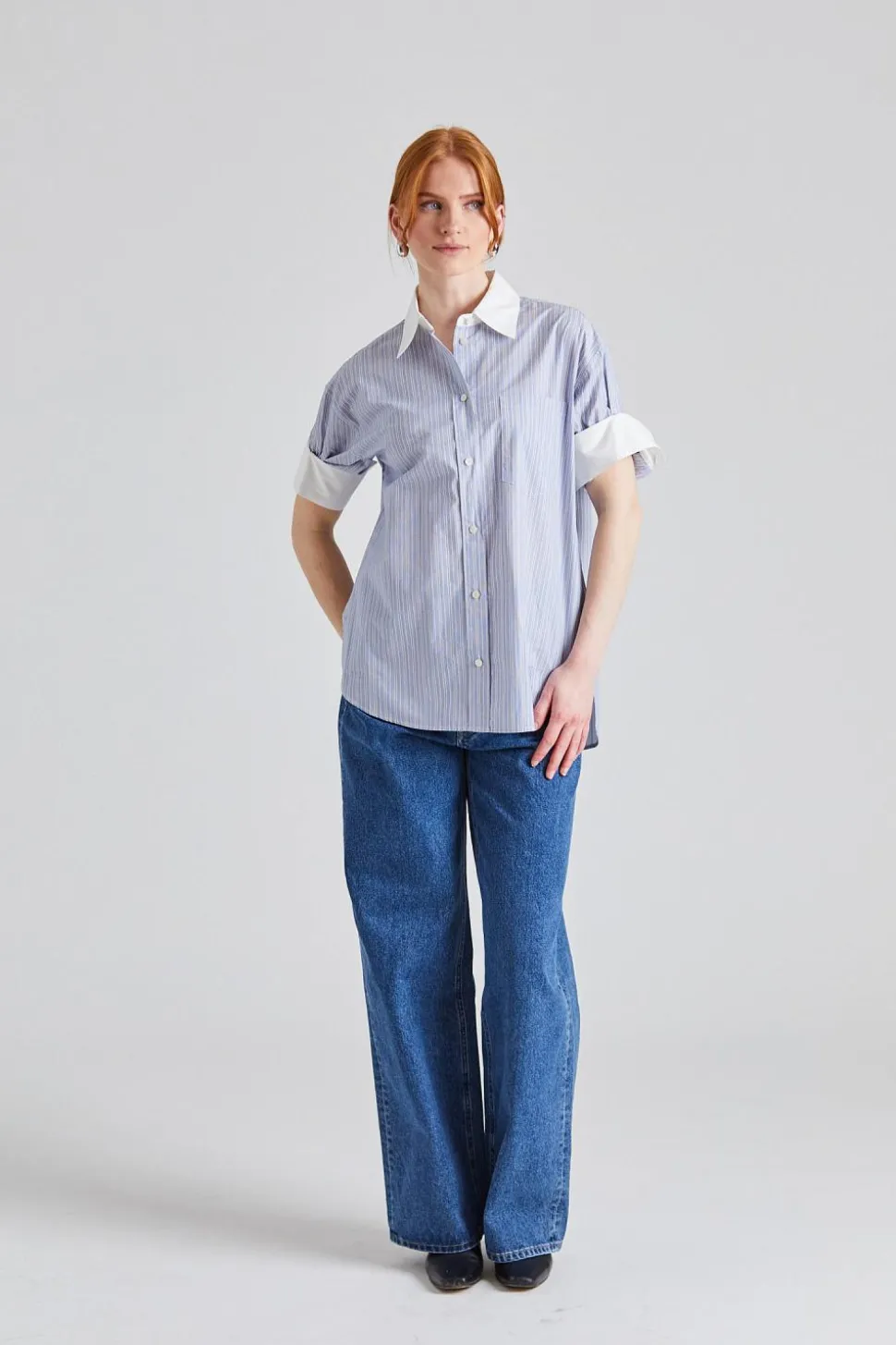 Short Sleeve Shirt Blue/White FN-WN-BLOU001135
