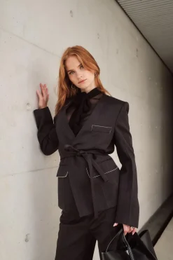 Shrunken Collarless Jacket Charcoal