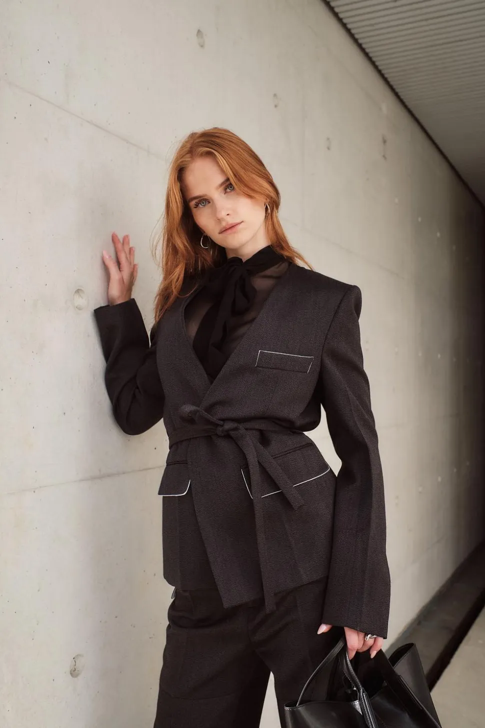 Shrunken Collarless Jacket Charcoal