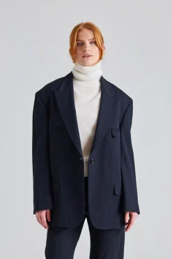 Single-Breasted Suit Jacket Navy Blue FN-WN-SUIT000613