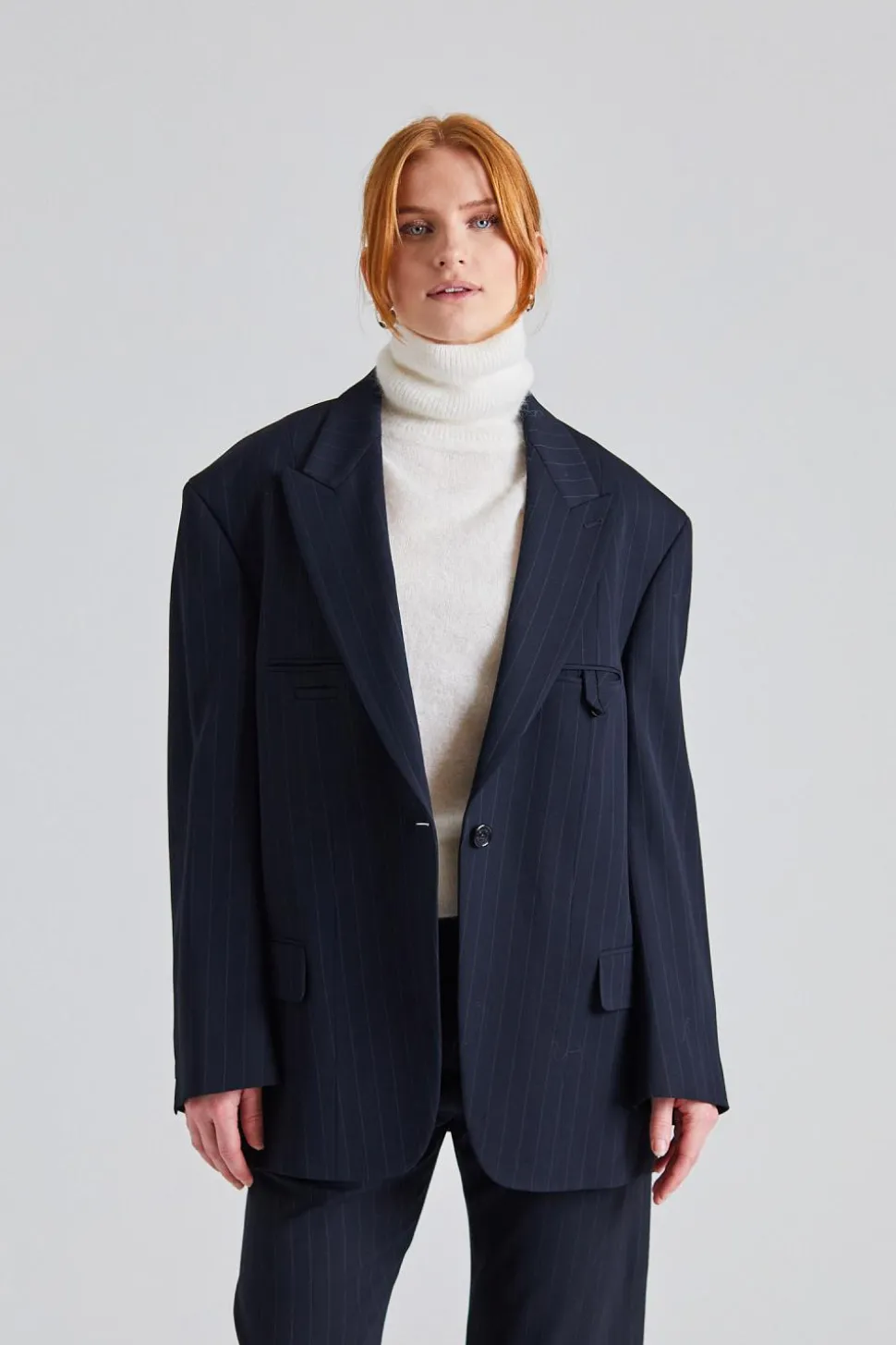 Single-Breasted Suit Jacket Navy Blue FN-WN-SUIT000613