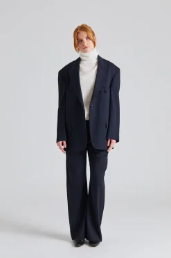 Single-Breasted Suit Jacket Navy Blue FN-WN-SUIT000613