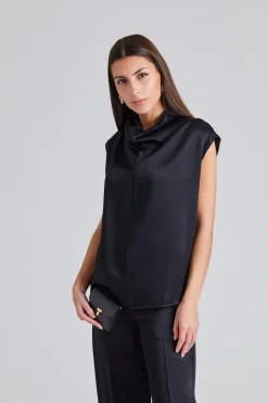 Sleeveless Funnel-neck top Black