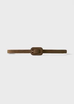 Slim Covered Buckle Suede Belt Brown