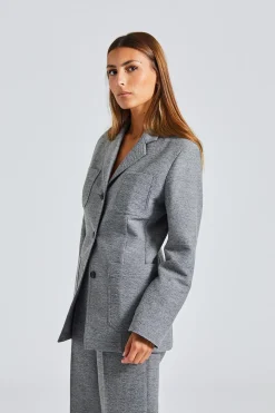 Slim Wool Blend Blazer Grey Melange