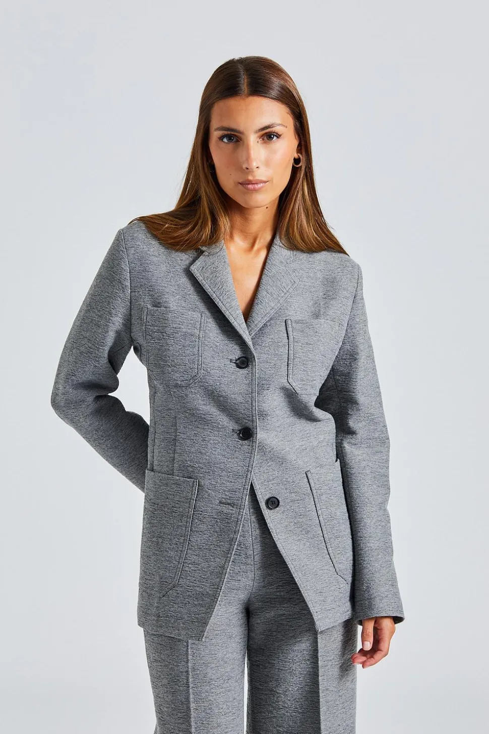 Slim Wool Blend Blazer Grey Melange