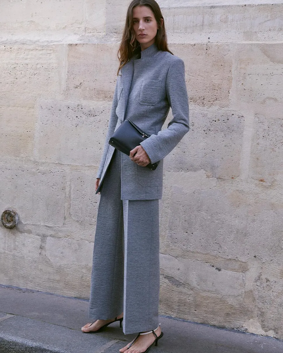 Slim Wool Blend Blazer Grey Melange
