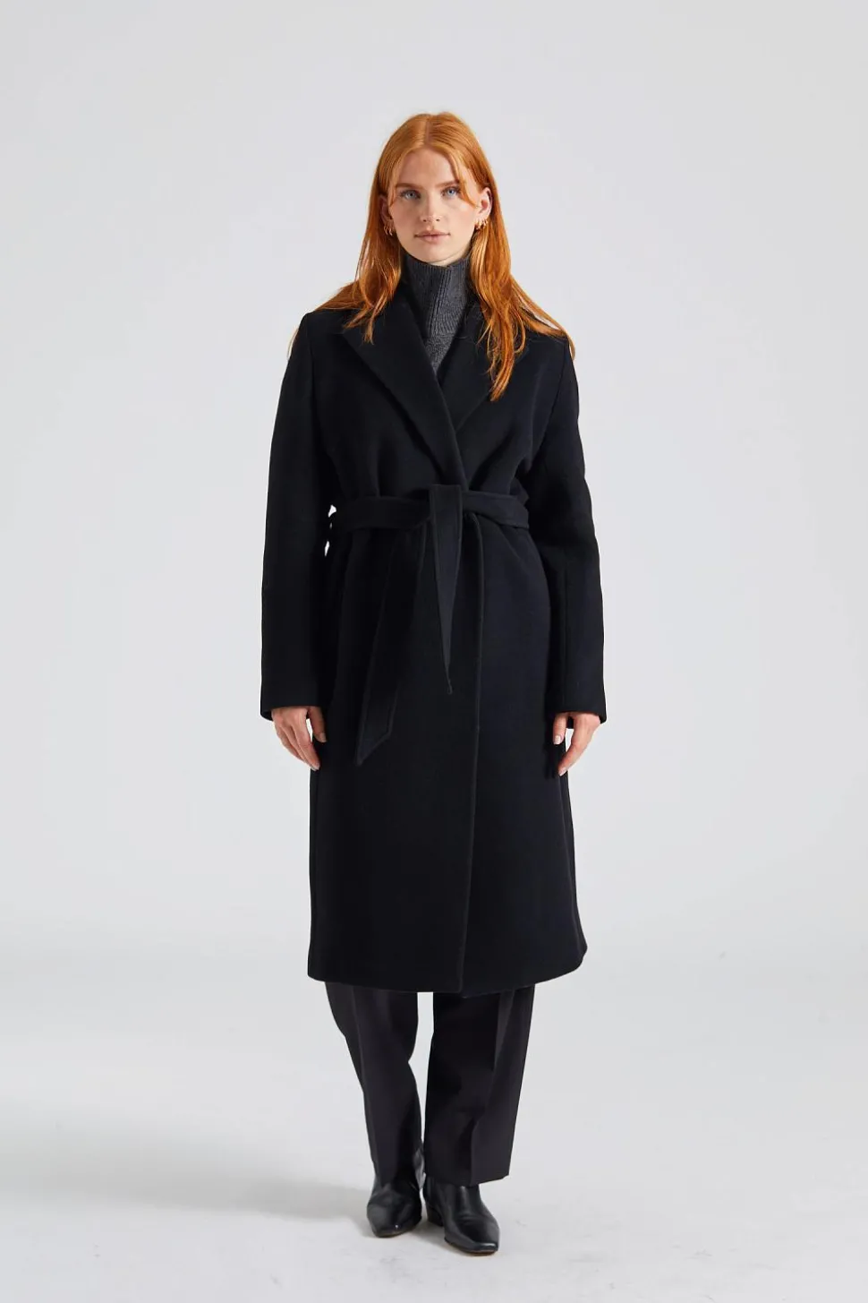 Soft Wool Belted Coat Black