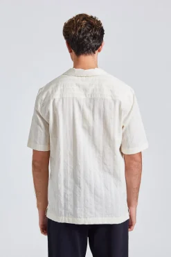 SS Embroidered Stripe Shirt Ecru