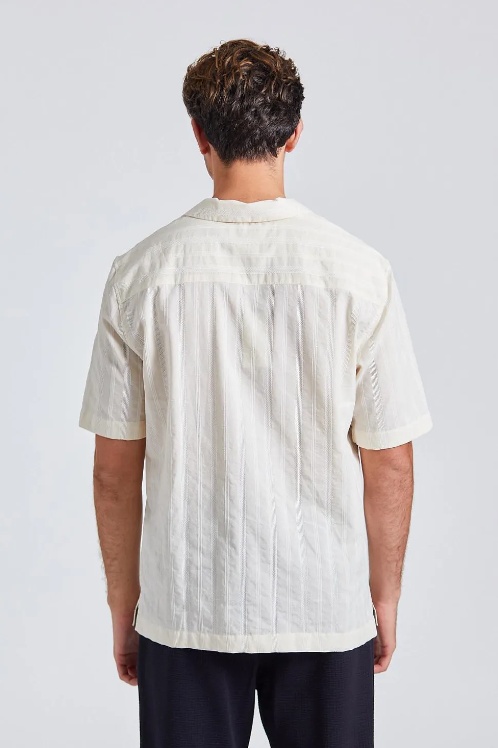 SS Embroidered Stripe Shirt Ecru