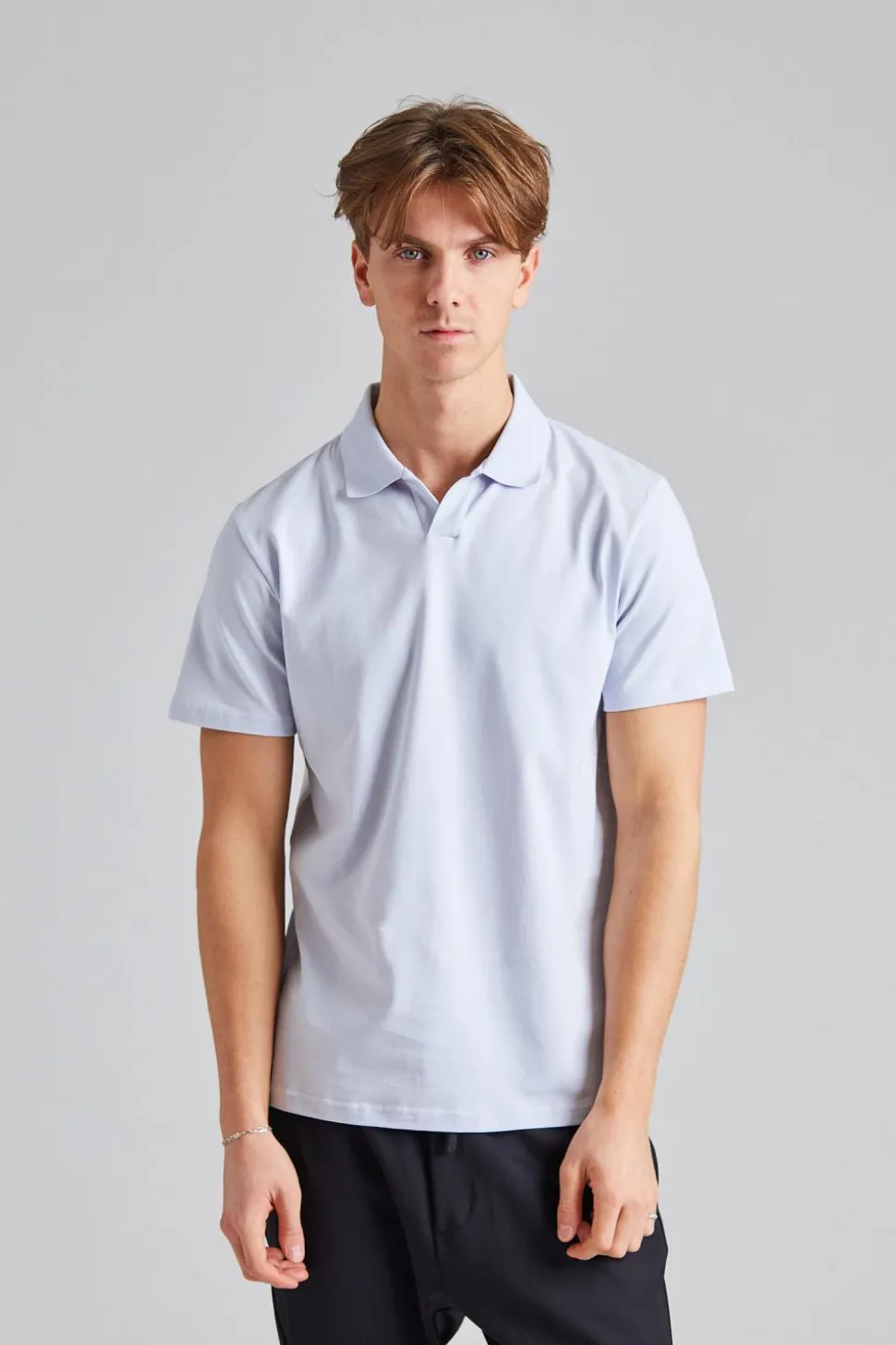 Stretch Cotton Polo T-Shirt Ice Blue
