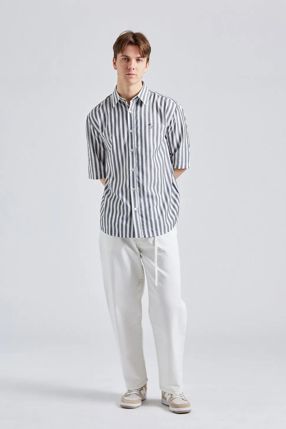 Stripe Button-up Shirt FN-MN-SHIR000777 Black/White