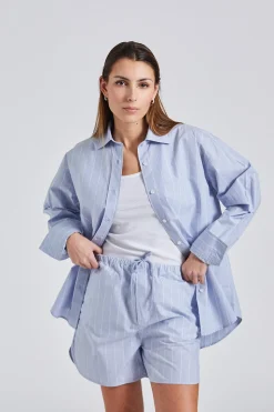 Stripe Poplin Shirt Faded Blue White