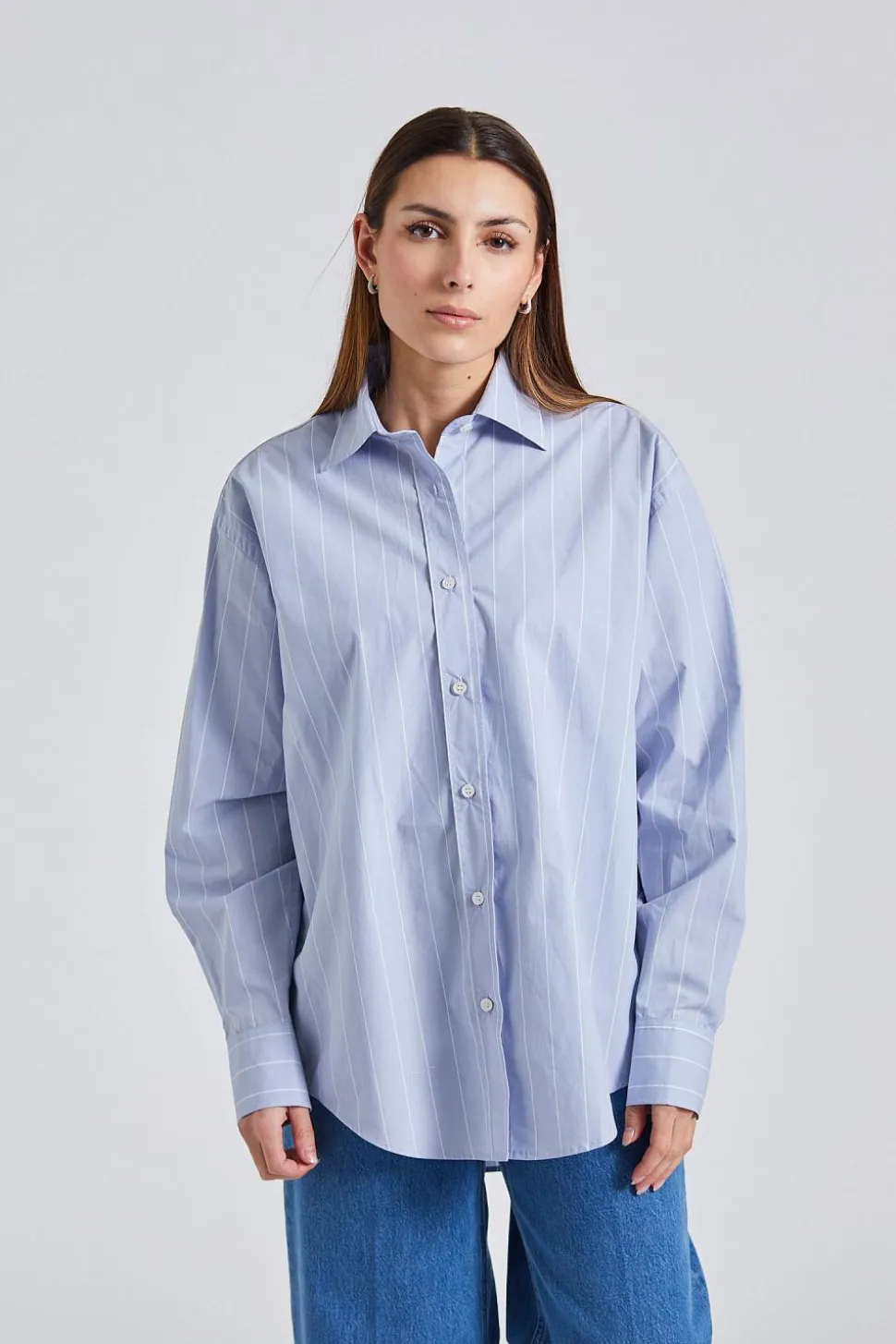 Stripe Poplin Shirt Faded Blue White