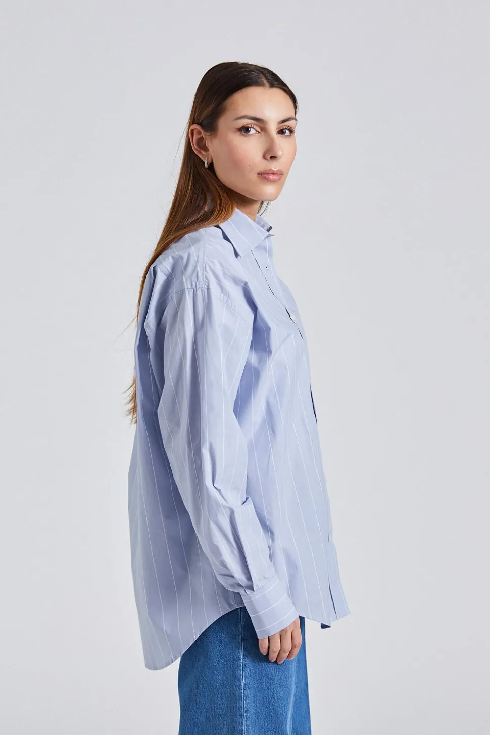 Stripe Poplin Shirt Faded Blue White